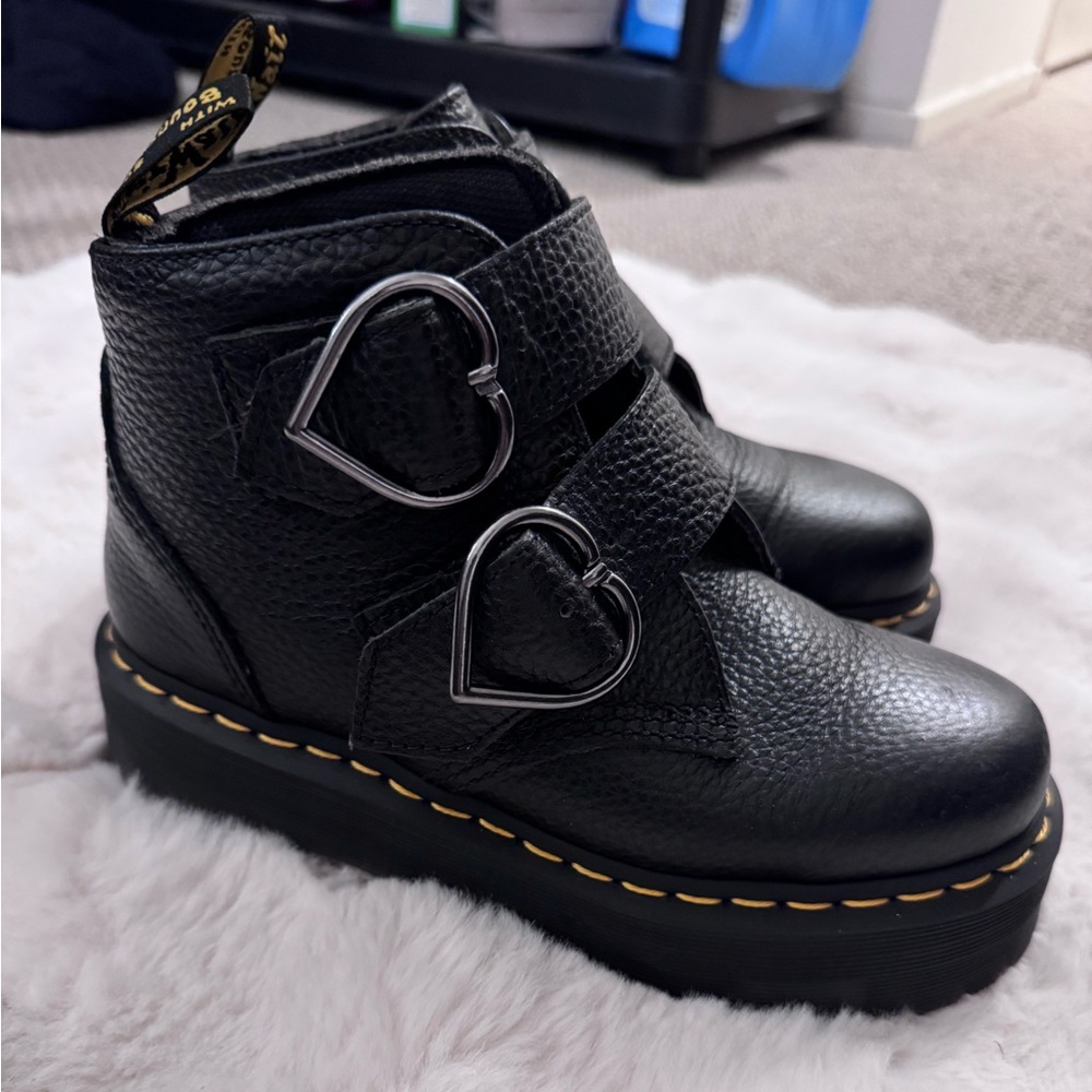 Dr Martins Black Platform Boots with Heart Buckles
